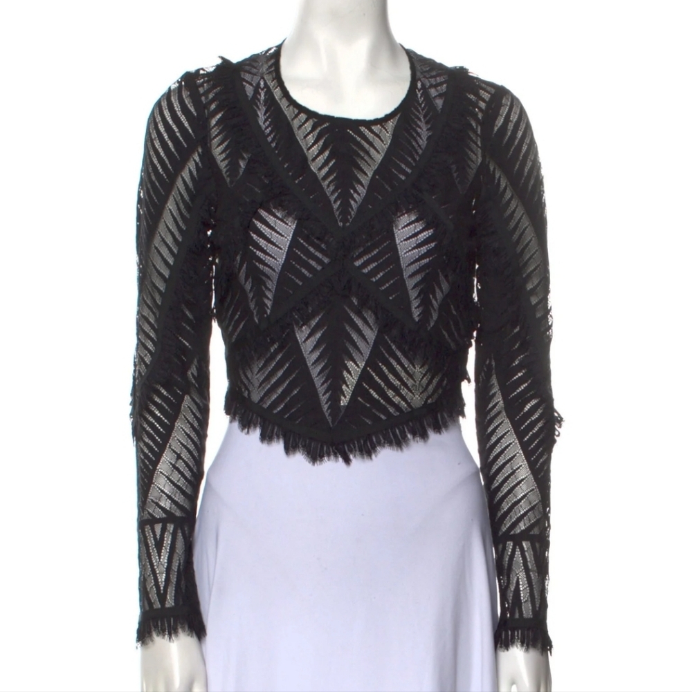Ronny Kobo Lace See Through Black Detailed Top With Zipper Size Women'a Small
